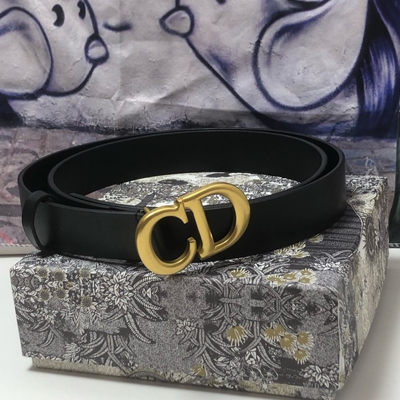 Christian Dior Black Belt with Gold Buckle - Picture 1 of 8